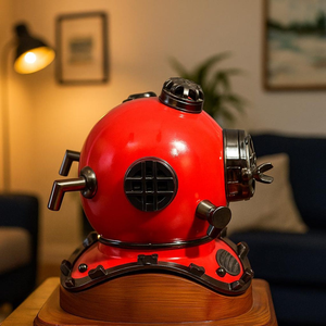 Casco de Buceo Rojo Estilo Vintage de Acero y Aluminio, Decorativo Náutico, para Hogar, Oficina, Bar, Restaurante, Hotel - Product Image 3