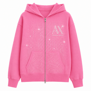 Sweat-shirt à capuche zippé pour homme OEM, logo personnalisé en strass, sweat-shirt en molleton zippé, streetwear, sweat-shirt brillant - Product Image 5
