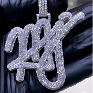 Collier Pendentif Hip-hop Personnalisé Géométrique Gravé Nom Personnalisé Bling Bijoux Ice Out Chaîne Argentée - Product Image 1