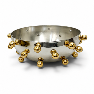 Decorative Silver Round Metal <b>Chocolate</b> Bowl with Golden Balls Customizable <b>Chocolate</b> Accessories Custom Sizes Color Available - Product Image 1