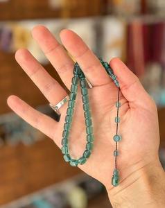 Rosario de cuentas de resina verde hecho a mano, collar decorativo religioso con borla y detalles plateados, personalizable, SOFIYA CRAFT Uttar - Product Image 3