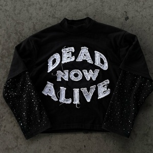 เสื้อยืดแขนสั้นทรงบ็อกซี่พิมพ์ลายดิจิทัลสำหรับผู้ชาย ผ้าฝ้าย 100% ประดับคริสตัล สองชั้น แบบครอป - Product Image 1