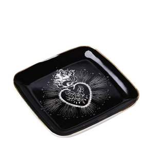 Plateau de service en métal émaillé artisanal |   Plateau à bijoux de style antique avec motif œil |   Petite assiette décorative ronde pour la maison et le bar - Product Image 2