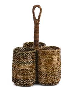 Durable Eco Friendly Rattan Cutlery <b>Caddy</b> Basket For Dining Room <b>Kitchen</b> Counter And Outdoor Picnic Serving - Product Image 1