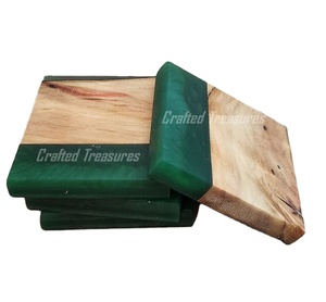 Sous-verres en résine époxy et bois de haute qualité pour la maison et le bureau Ensemble de sous-verres en résine époxy en bois d'acacia personnalisés - Product Image 1