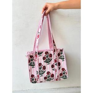 Sac fourre-tout en coton fait main indien, imprimé floral, petit sac fourre-tout, sac de shopping pour femmes, mini sac à main - Product Image 1