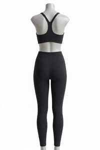 2 Piece Yoga Set High Waist Leggings Crew Neck Sleeveless Crop <b>Top</b> Solid Activewear Breathable Seamless Spandex/Polyester - Product Image 2