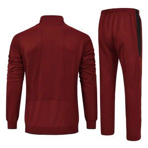 Ensemble de survêtement rouge uni pour homme, manches longues, fermeture éclair, col montant, sportif, respirant, coupe régulière, pour l'automne, avec poche latérale - Product Image 2