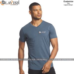 T-shirt col V 100% coton haute qualité pour homme, séchage rapide, logo personnalisable, motif solide, poids de 180 grammes, sérigraphie tricotée - Product Image 2