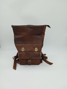 Eco Friendly Genuine <b>Leather</b> Waterproof Roll Top <b>Backpack</b> Sustainable Adjustable High Quality for Men Women <b>Laptop</b> Travel Bags - Product Image 4