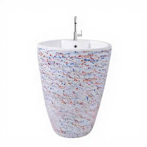 1st Class Coffee Color Ceramic Pedestal Wash Basin Round Small Lavabo Sink Stand Luxury Flower Design - Product Image 5