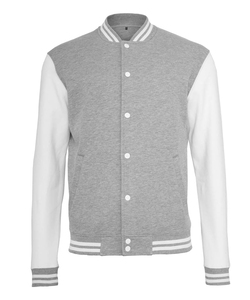 Veste universitaire pour homme en gris chiné et blanc, avec broderie chenille personnalisée, style baseball, veste universitaire Letterman - Product Image 1