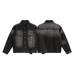 Vente en gros de vestes en jean vintage personnalisées, streetwear tendance, denim délavé unisexe, automne-hiver, surdimensionnées, noires, pour hommes - Product Image 1