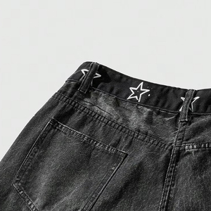 Pantalones Cortos de Mezclilla para Hombre 100% Algodón con Bordado y Pedrería, Ajuste Holgado, Estilo Vintage Lavado, Adornados con Cristales, Estilo Urbano (Jorts) - Product Image 5