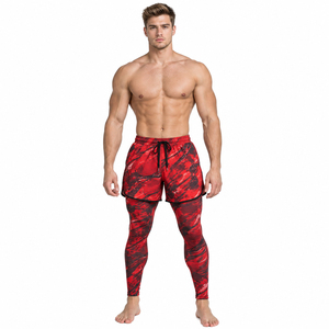 Pantalones Cortos de Yoga 2 en 1 para Hombre con Leggings Interiores, Cintura con Cordón Ajustable, Pantalones Deportivos de Secado Rápido, 100% Poliéster, Leggings para Entrenamiento - Product Image 2