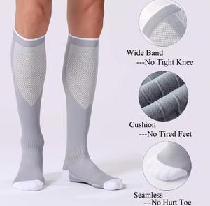 Chaussettes de compression pour hommes, écologiques, en tricot uni, respirantes, en Spandex et Polyester, pour le sport, été, gris, blanc, noir, bleu, avec revers - Product Image 3