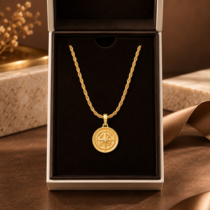 Collier pendentif boussole géométrique en diamant rond cultivé en laboratoire, bijoux fins en argent sterling ou or avec diamant de laboratoire - Product Image 1
