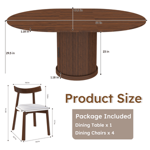 Set Tavolo da Pranzo Ovale Allungabile da 150 cm con 4 Sedie in Noce, Tavolo Espandibile Senza Binari da 120-150 cm, 2 Ripiani Portaoggetti, Sedute Imbottite in PU - Product Image 5