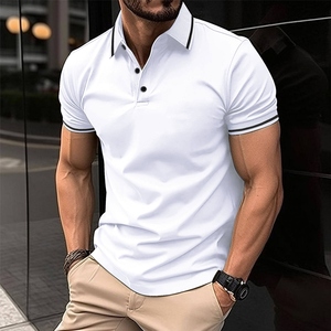 Camisa casual de manga corta de poliéster para hombre |   Camisa de Punto con Botones de Color Sólido |   Camisetas Blancas para Sublimación Personalizada - Product Image 4