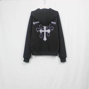 Rhinestone Autumn Breathable Casual Hooded Top Custom Men's <b>Full</b> Zip up <b>Skeleton</b> Tracksuit Skull Hood Bling Sparkle Crystal - Product Image 4