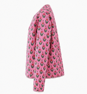 Custom Women’s Pink Floral Quilted <b>Jacket</b> <b>Lightweight</b> Printed Cotton Casual Reversible Spring Autumn Coat Ladies Fashion <b>jackets</b> - Product Image 4