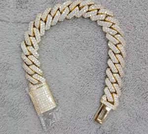Pulsera de Cadena de Diamantes de Plata de Ley 925 con Baño de Rodio Dorado para Hombre BSP, Diseño de Eslabones Geométricos con Micropavé de Corte Brillante, Estilo Hiphop - Product Image 2