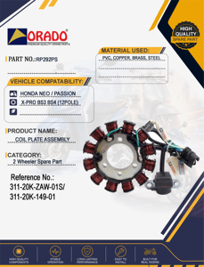 Placa de bobina de estator de 12 polos para Honda Activa Neo Passion X Pro BS3 BS4, conjunto de piezas de repuesto para motocicletas de calidad de exportación, India. - Product Image 6
