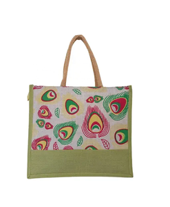 Bolsa de compras reutilizable de yute 100% ecológica unisex, bonito diseño teñido sin azo a la moda con cremallera, tasa competitiva más cercana - Product Image 1