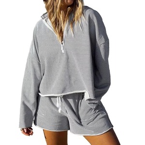 Pull en maille rayé demi-zippé pour femme, à manches longues, décontracté, respirant, en coton et fibre de bambou, style automne - Product Image 6