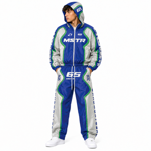Custom Nylon Hooded Tracksuit Men Color Block Windbreaker Jogger Set Private Label Two Piece Waterproof Windproof Set Hoodies - Product Image 1