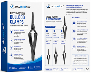Pinzas de sujeción tipo bulldog de acción cruzada con mordazas rectas delicadas, longitudes de 1.7cm, 3cm, 4.8cm; longitud total de 7.6cm, 8.5cm, 10.5cm ZETOMEDPRO - Product Image 5