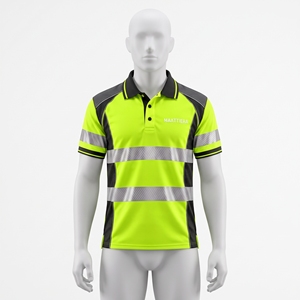<b>Mens</b> High Visibility Neon Yellow Reflective Safety <b>Polo</b> <b>Shirt</b> <b>Black</b> Contrast Panels Industrial Workwear Uniform Custom Design - Product Image 3