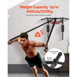 Barra de dominadas multifuncional de acero resistente para montaje en pared, estación ajustable para ejercicios de parte superior del cuerpo, para dominadas y flexiones. - Product Image 2
