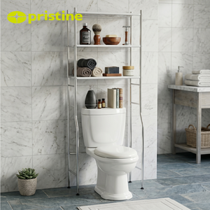 Chrome Over The Toilet 3 Tier Bathroom <b>Shelf</b> Freestanding Space Saving Storage Rack With Polished Finish - Product Image 5