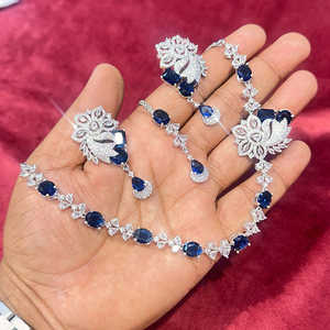 American Diamonds <b>Necklace</b> <b>Set</b> <b>Silver</b> Plated 11714382BLU Premium Fine Jewelry - Product Image 1