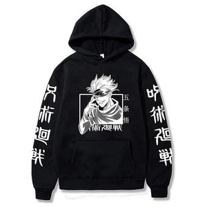 Sudadera con capucha negra de anime para hombre, con estampado personalizado, bolsillo, estilo casual, corte regular, holgada, 100% algodón, transpirable, para otoño. - Product Image 1