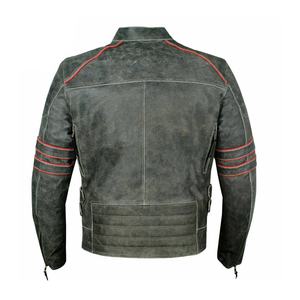 Slim-Fit Hommes Doubles-Poches Moto En Détresse-Cuir Biker Équitation Véritable Agneau-Mode Moto Vestes En Cuir - Product Image 2