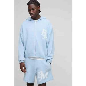 Conjunto de Sudadera con Capucha y Cremallera de Tejido Bouclé de Corte Holgado y Pantalones Cortos - Product Image 1