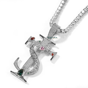 Colgante de Letra en Plata 925 con Diamante Cultivado en Laboratorio, Bañado en Rodio, con Piedras de Colores, Amuleto de Lujo Unisex - Product Image 5