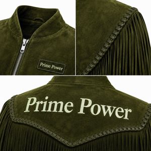 Chaqueta de Motociclista de Gamuza Verde Oliva para Hombre Prime Power con Flecos, Cuello Alto, Cierre de Cremallera, Estilo Casual, Corte Regular, Personalizable - Product Image 4