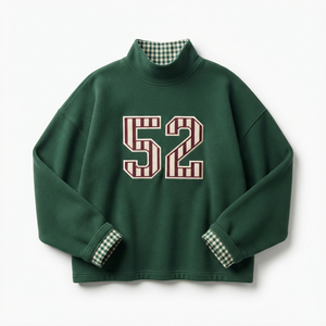 Sudadera de cuello alto con puños a cuadros, número 07, logo frontal, informal para mujer, de manga larga, de punto, de algodón y forro polar, para otoño - Product Image 5
