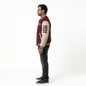 Blouson universitaire ample en laine et cuir brodé 550 GSM de qualité supérieure, style streetwear oversize, fermeture éclair sur le devant, personnalisable HBCU - Product Image 3