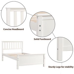 Letto a piattaforma in legno bianco, misura twin, con testiera e pediera, include supporto a doghe in legno - Product Image 4