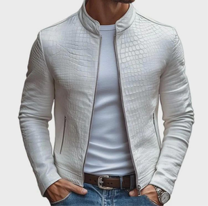 Veste d'hiver pour homme en cuir véritable personnalisée avec col montant et logo frontal, chauffante et respirante à séchage rapide - Product Image 1