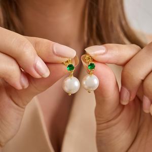 Boucles d'oreilles pendantes en perles de pierres de naissance, argent sterling 925 plaqué or 14 carats, bijoux personnalisés pour femme, cadeau - Product Image 3
