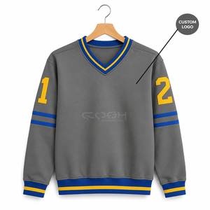 เสื้อสเวตเชิ้ตคอวีสีเทาของชมอินเตอร์เนชั่นแนล ซอร์โรริตี้ ซิสเตอร์ฮู้ด แต่งขอบสีน้ำเงินเหลือง พิมพ์โลโก้ตามสั่งด้านหน้า เหมาะสำหรับใส่ในช่วงฤดูใบไม้ร่วง - Product Image 5