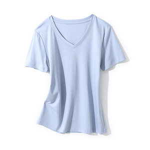 T-shirt confortable pour tous les jours, haut d'été léger en coton, t-shirts décontractés pour femmes, t-shirt classique de haute qualité à col en V - Product Image 5