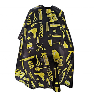 Cape de coiffure noire confortable, imprimé outils de barbier jaunes, en pongé résistant à l'eau, manches longues, pour salon professionnel - Product Image 2
