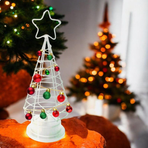 Premium White Metal Wire Christmas <b>Tree</b> Figurine with Star Top Lighted <b>Tabletop</b> Sculpture Modern Minimalist Holiday Decor - Product Image 2