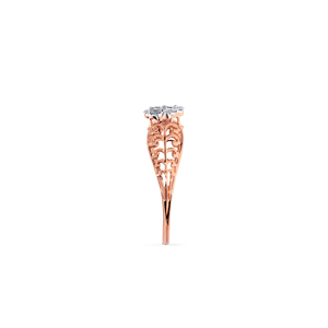 Anillo de compromiso delicado de oro rosa de 14 quilates con diamantes, engaste pavé de piedras redondas, banda de oro macizo para mujer, diseño en racimo - Product Image 4